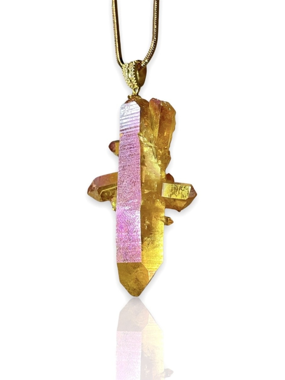 Citrus Blossom Aura Quartz Crystal Citrine bonded w/ Platinum 20" GF Snake Chain